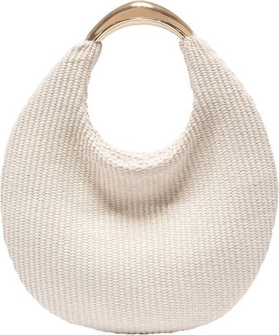 Straw Bag for Women Crescent Bag, Boho Chic Summer Beach Braided Tote Purse Lightweight & Stylish Top Handle Handbag in Kuwait