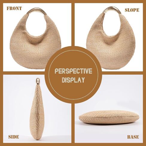 حقيبة قش لـ Women Crescent Bag ، Boho Summer Summer Beach Braided Budse Lightweight & Sytlish Top Handbag حقيبة يد in Saudi Arabia
