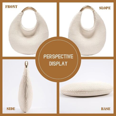 Straw Bag for Women Crescent Bag, Boho Chic Summer Beach Braided Tote Purse Lightweight & Stylish Top Handle Handbag in Kuwait