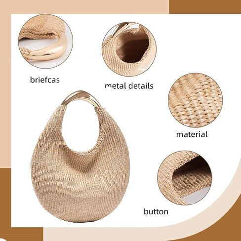 حقيبة قش لـ Women Crescent Bag ، Boho Summer Summer Beach Braided Budse Lightweight & Sytlish Top Handbag حقيبة يد in Saudi Arabia