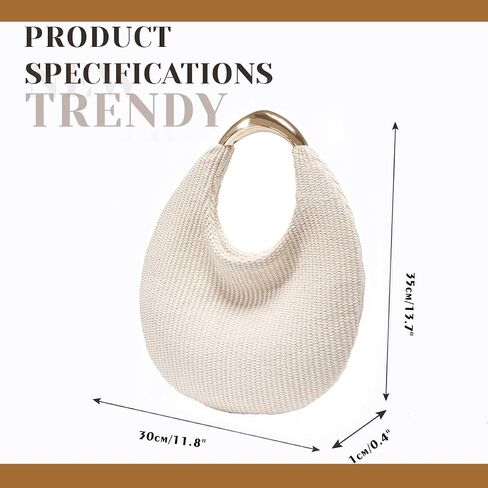 Straw Bag for Women Crescent Bag, Boho Chic Summer Beach Braided Tote Purse Lightweight & Stylish Top Handle Handbag in Kuwait