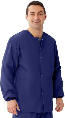 Medline AngelStat Snap-Front Warm-Up Scrub Jacket, Large, Navy in Saudi Arabia