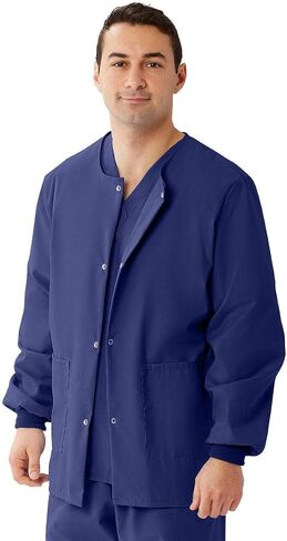 Medline AngelStat Snap-Front Warm-Up Scrub Jacket, Large, Navy in Saudi Arabia