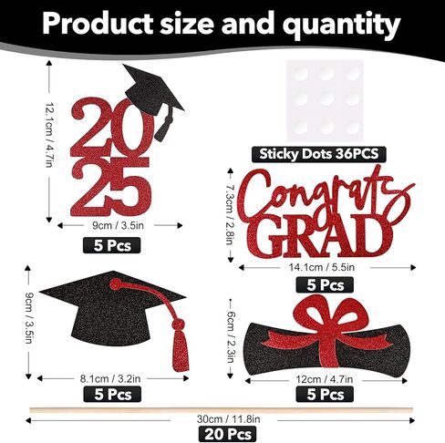 20 PCS 2024 Graduation Party Decorations Set,Class of 2024 Double Sided Graduation Centerpiece Stick Glitter for Tables,Table Toppers,Party Accessories,Black/Gold in Kuwait