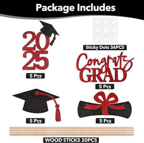 20 PCS 2024 Graduation Party Decorations Set,Class of 2024 Double Sided Graduation Centerpiece Stick Glitter for Tables,Table Toppers,Party Accessories,Black/Gold in Kuwait