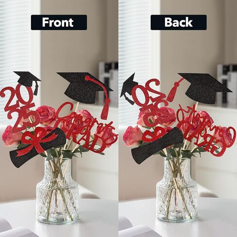 20 PCS 2024 Graduation Party Decorations Set,Class of 2024 Double Sided Graduation Centerpiece Stick Glitter for Tables,Table Toppers,Party Accessories,Black/Gold in Kuwait