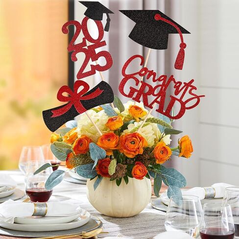 20 PCS 2024 Graduation Party Decorations Set,Class of 2024 Double Sided Graduation Centerpiece Stick Glitter for Tables,Table Toppers,Party Accessories,Black/Gold in Kuwait