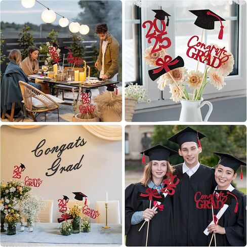 20 PCS 2024 Graduation Party Decorations Set,Class of 2024 Double Sided Graduation Centerpiece Stick Glitter for Tables,Table Toppers,Party Accessories,Black/Gold in Kuwait