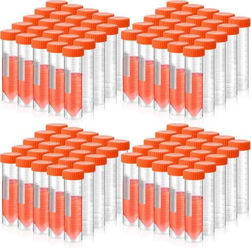 100 Pack 50ml Self Standing Centrifuge Tubes 28 x 116 mm Plastic Test Tubes with Caps Skirted Conical Tubes Vials with Screw Cap, Graduated Marks for Science Experiments, Liquids, Party Supplies in Kuwait