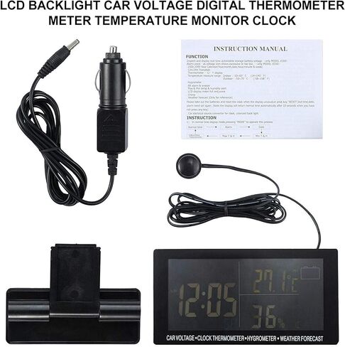 CAR LCD الرقمية متعددة الوظائف على مدار الساعة 12 فولت/24 فولت ميت مقياس الجبال التنبؤ بدرجة الحرارة المنبه 4 في 1 مع كابل 1.5M in Saudi Arabia