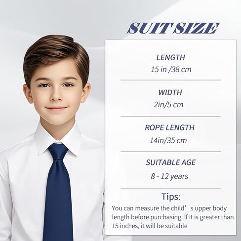 Pre-Tied Boys Necktie 15"x2" with Adjustable Drawcord for Teens, School, Weddings in Saudi Arabia