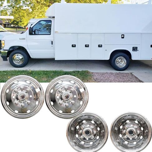17 "خلفية خلفية مصقولة مصقولة من الفولاذ المقاوم للصدأ ، 4pcs الترباس متين على 8 lug 5 ثقوب تنفيس غطاء العجلة hubcaps تناسب 2003-2018 دودج رام 3500 شاحنة in Saudi Arabia