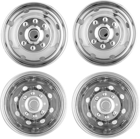 17 "خلفية خلفية مصقولة مصقولة من الفولاذ المقاوم للصدأ ، 4pcs الترباس متين على 8 lug 5 ثقوب تنفيس غطاء العجلة hubcaps تناسب 2003-2018 دودج رام 3500 شاحنة in Saudi Arabia