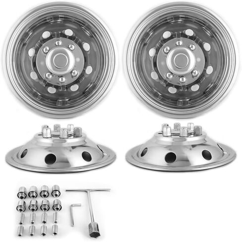 17 "خلفية خلفية مصقولة مصقولة من الفولاذ المقاوم للصدأ ، 4pcs الترباس متين على 8 lug 5 ثقوب تنفيس غطاء العجلة hubcaps تناسب 2003-2018 دودج رام 3500 شاحنة in Saudi Arabia