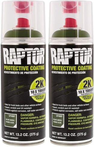 U-Pol Raptor طلاء الوقاية من السرير بطانة 2K Aerosol | الزيتون الأخضر المكون من جزأين من أجزاء يوريتان طلاء رذاذ الرش للإصلاحات الموضعية والوظائف الصغيرة | 2 عبوة in Kuwait