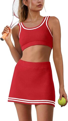 Nirovien Womens 2 Piece Workout Sets Tennis Skort Sets Matching Gym Clothes Tank Top and Athletic Skorts in Saudi Arabia