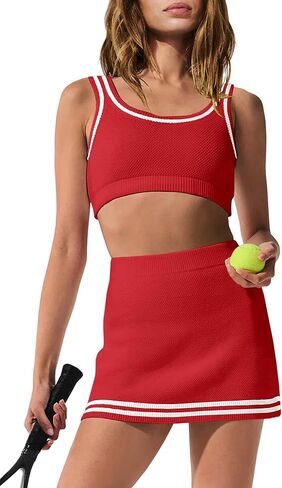 Nirovien Womens 2 Piece Workout Sets Tennis Skort Sets Matching Gym Clothes Tank Top and Athletic Skorts in Saudi Arabia