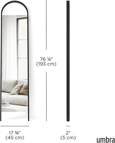 مرآة مائلة من الخشب المتجدد بإطار مقوس ناعم مقاس 17.7 × 77 بوصة من أومبرا بيلوود مع أجهزة مضادة للطرف (طبيعية) in Kuwait