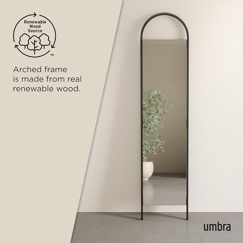 مرآة مائلة من الخشب المتجدد بإطار مقوس ناعم مقاس 17.7 × 77 بوصة من أومبرا بيلوود مع أجهزة مضادة للطرف (طبيعية) in Kuwait