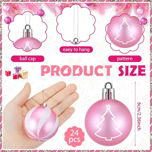 24 Pcs Christmas Ball Ornaments Black and White Christmas Tree Decoration Ornaments 2.36 Inches Glitter Plastic Stripe Dot Snowflake Hanging Decoration for Home Indoor in Saudi Arabia