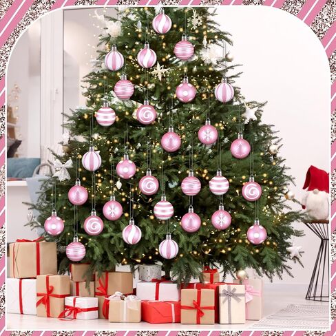 24 Pcs Christmas Ball Ornaments Black and White Christmas Tree Decoration Ornaments 2.36 Inches Glitter Plastic Stripe Dot Snowflake Hanging Decoration for Home Indoor in Saudi Arabia