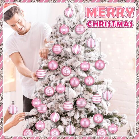 24 Pcs Christmas Ball Ornaments Black and White Christmas Tree Decoration Ornaments 2.36 Inches Glitter Plastic Stripe Dot Snowflake Hanging Decoration for Home Indoor in Saudi Arabia
