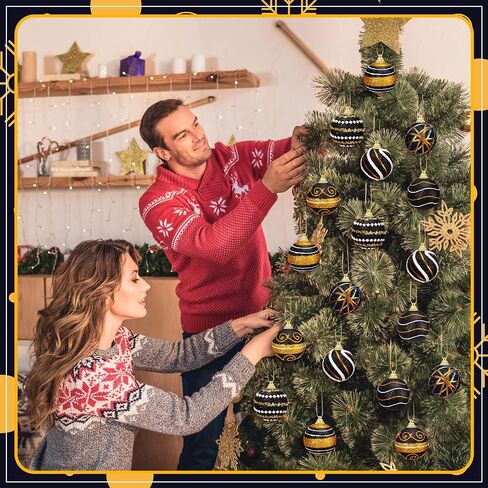 24 Pcs Christmas Ball Ornaments Black and White Christmas Tree Decoration Ornaments 2.36 Inches Glitter Plastic Stripe Dot Snowflake Hanging Decoration for Home Indoor in Saudi Arabia