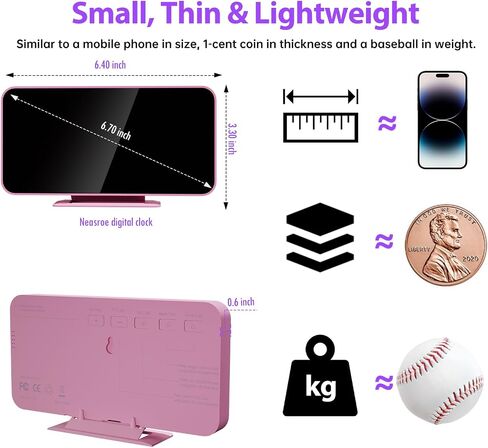 LED Clock Digital, 6.7" Small Mirror Clocks for Bedroom, Dual Alarm Clock with Auto Dimming, Time/Date/Day/Seconds/Temperature, 12/24 Hour Desk Clock for Kids, Teens Girls, Women(Creamy Pink) in Saudi Arabia
