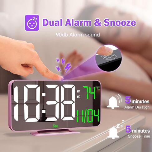 LED Clock Digital, 6.7" Small Mirror Clocks for Bedroom, Dual Alarm Clock with Auto Dimming, Time/Date/Day/Seconds/Temperature, 12/24 Hour Desk Clock for Kids, Teens Girls, Women(Creamy Pink) in Saudi Arabia