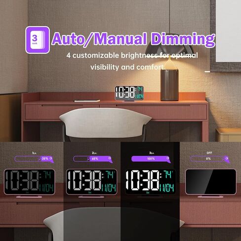 LED Clock Digital, 6.7" Small Mirror Clocks for Bedroom, Dual Alarm Clock with Auto Dimming, Time/Date/Day/Seconds/Temperature, 12/24 Hour Desk Clock for Kids, Teens Girls, Women(Creamy Pink) in Saudi Arabia