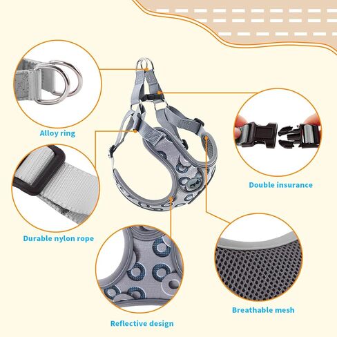 SAEGYPET الكلب Frenchie تسخير مع مجموعة المقود، لا سحب قابل للتعديل خطوة في أطواق الكلاب تسخير مع تنفس مبطن سترة تسخير للكلاب الصغيرة والمتوسطة والكبيرة التدريب والجري (M، رمادي) in Kuwait