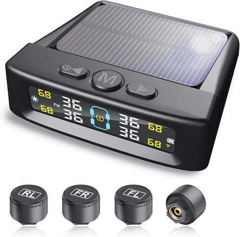 نظام مراقبة ضغط الإطارات ، نظام مراقبة ضغط الإطارات مع شحن الطاقة الشمسية ، RV TPMS مع 4 أجهزة استشعار خارجية و 6 أوضاع إنذار ، شاشة LCD في الوقت الفعلي ، إيقاف تشغيل تلقائي/على الوضع ، 0-88PSI للمقطورة/سيارات الدفع الرباعي/الشاحنات in Kuwait
