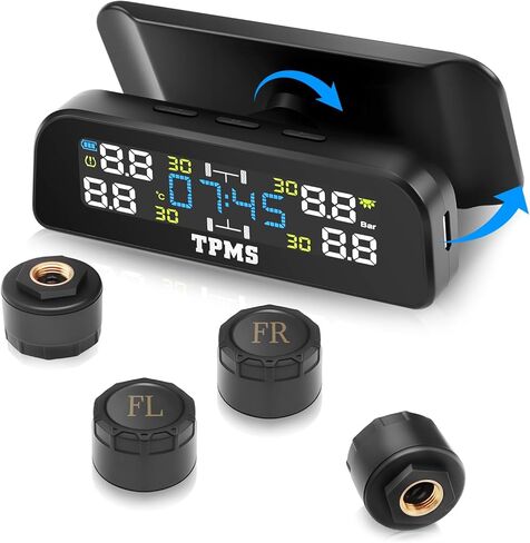 نظام مراقبة ضغط الإطارات ، نظام مراقبة ضغط الإطارات مع شحن الطاقة الشمسية اللاسلكية وشحن USB ، 6 أوضاع إنذار ، في الوقت الحقيقي ، مناسبة للسيارة ، RV ، سيارات الدفع الرباعي ، MPV ، وسيارات السيدان （4 أجهزة استشعار خارجية） in Kuwait