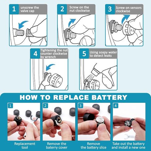 نظام مراقبة ضغط الإطارات ، نظام مراقبة ضغط الإطارات مع شحن الطاقة الشمسية اللاسلكية وشحن USB ، 6 أوضاع إنذار ، في الوقت الحقيقي ، مناسبة للسيارة ، RV ، سيارات الدفع الرباعي ، MPV ، وسيارات السيدان （4 أجهزة استشعار خارجية） in Kuwait