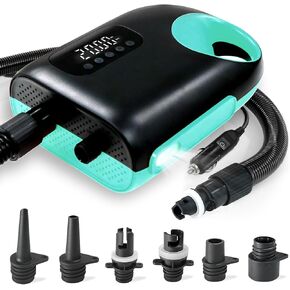 مضخة هواء SUP كهربائية محمولة بقوة 20 رطل لكل بوصة مربعة من Karltion، مضخة نفخ وتفريغ مزدوجة المرحلة، مضخة لوح تجديف 110 وات مع وظيفة إيقاف التشغيل التلقائي وموصل سيارة 12 فولت تيار مستمر للوحة التجديف، قوارب الكاياك in Kuwait