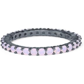 Blue Apple Co. 2mm الكامل الأبدية للتكديس حلقة خاتم خاتم Round Round Round Opal 925 Sterling Silver in Kuwait