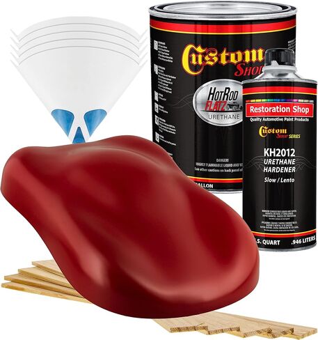 Custom Shop - Candy Apple Red - Hot Rod Flatz Flat Matte Satin Urethane Auto Paint - Complete Gallon Paint Kit - Professional Low Sheen Automotive, Car Truck Coating, 4:1 Mix Ratio in Saudi Arabia