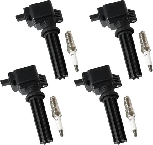 ملفات الإشعال 4PCS للعلامة التجارية + 4pcs تقاطعات شرارة Iridium 6736203 CM5Z12029A UF670 متوافقة مع Ford Fusion Focus Explorer Lincoln UF670 in Kuwait