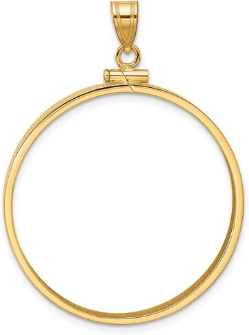 10k Yellow Gold Polished 32.7mm x 3.00mm Screw Top Coin Bezel Pendant - Fits 1 oz American Eagle, 1 oz Cat, and 1 oz Krugerrand in Saudi Arabia
