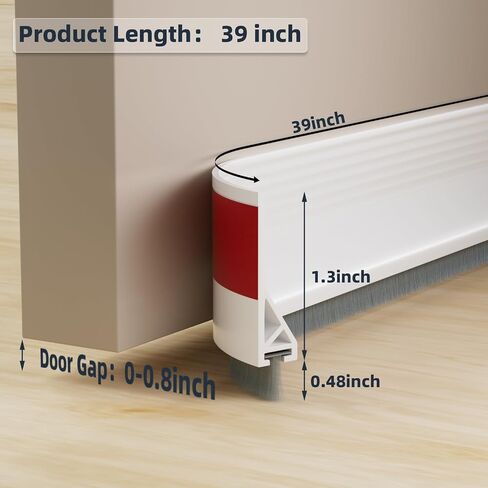 39" Door Sweep for Bottom of Door with Brush,Silicone Under Door Draft Stopper Reduce Noise,Adhesive Door Gap Filler Bottom for Exterior & Interior Doors Blocker Dust Cold Air,White in Saudi Arabia