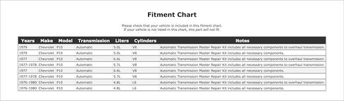 مجموعة الإصلاح الرئيسية للإرسال التلقائي متوافقة مع شيفروليه P10 ناقل الحركة الأوتوماتيكي 1980 1979 1978 1977 1976 P-2915360 in Kuwait