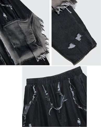 Tbahhir Women's Harem Jeans Elastic High Waist Baggy Patchwork Denim Pants Frayed Hem Barrel Trousers with Pockets in Saudi Arabia