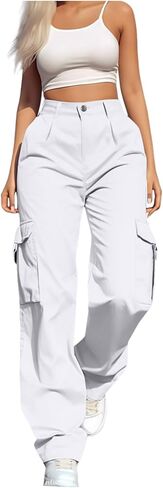 Women's Hiking Wide Leg Cargo Pants Lightweight Quick Dry Outdoor Buttons High Waisted Workout Pants with Pockets in Kuwait