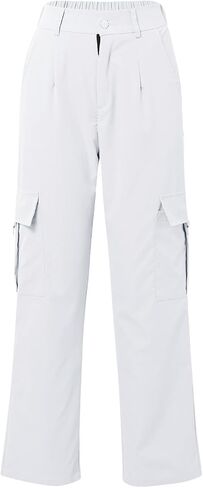 Women's Hiking Wide Leg Cargo Pants Lightweight Quick Dry Outdoor Buttons High Waisted Workout Pants with Pockets in Kuwait