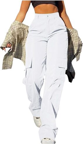 Women's Hiking Wide Leg Cargo Pants Lightweight Quick Dry Outdoor Buttons High Waisted Workout Pants with Pockets in Kuwait
