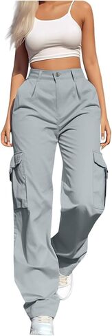 Women's Hiking Wide Leg Cargo Pants Lightweight Quick Dry Outdoor Buttons High Waisted Workout Pants with Pockets in Kuwait