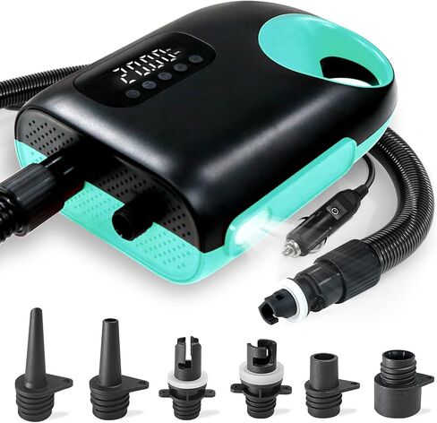 مضخة هواء SUP كهربائية محمولة بقوة 20 رطل لكل بوصة مربعة من Karltion، مضخة نفخ وتفريغ مزدوجة المرحلة، مضخة لوح تجديف 110 وات مع وظيفة إيقاف التشغيل التلقائي وموصل سيارة 12 فولت تيار مستمر للوحة التجديف، قوارب الكاياك in Kuwait