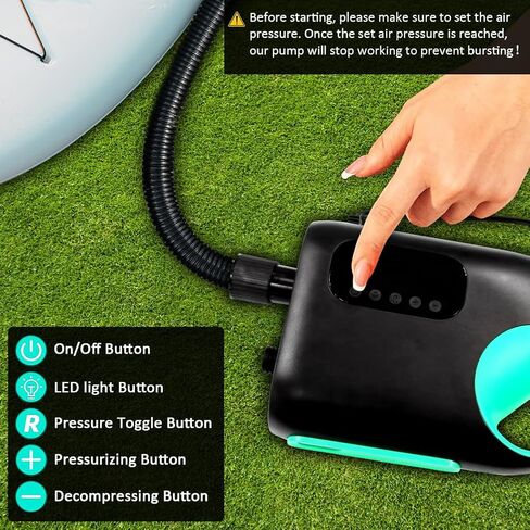 مضخة هواء SUP كهربائية محمولة بقوة 20 رطل لكل بوصة مربعة من Karltion، مضخة نفخ وتفريغ مزدوجة المرحلة، مضخة لوح تجديف 110 وات مع وظيفة إيقاف التشغيل التلقائي وموصل سيارة 12 فولت تيار مستمر للوحة التجديف، قوارب الكاياك in Kuwait