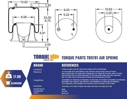 2 pack of TORQUE Air Bag Spring for Freightliner Trucks (Replaces Firestone 9781, 8537, 8536, W01-358-9781, Freigthliner 681-320-0017, Goodyear 1R12-603) (2 x TR9781) in Saudi Arabia