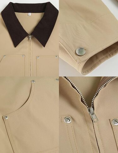 Womens Lightweight Jacket with Corduroy Collar Oversized Barn Jackets Cropped Zip Up Workwear Jacket in Saudi Arabia